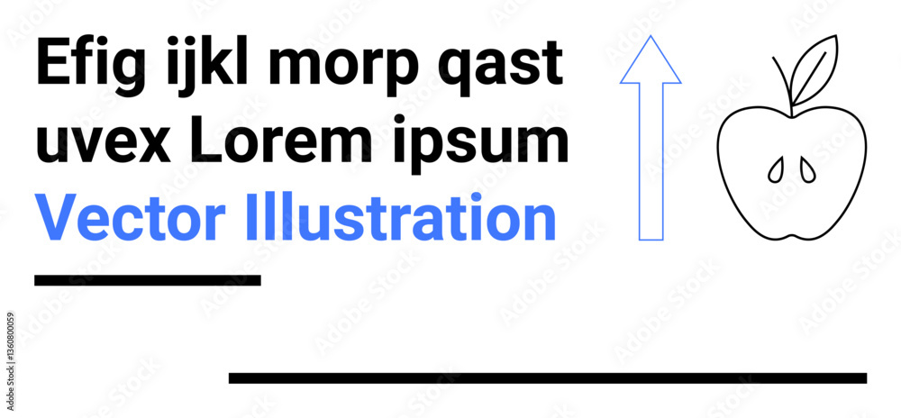 Naklejka premium Bold black and blue text, outlined apple, upward arrow, horizontal lines. Ideal for education, growth, nutrition, learning, content creation minimalism and a simple landing page
