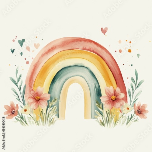 Beautiful flowers in Spring with rainbow