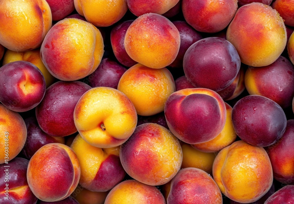 Fresh and Juicy Peaches and Plums Piled Together Creating a Colorful Display of Summer Fruits Perfect for Culinary Uses and Healthy Snacking Ideas Fresh and Juicy Peaches and Plums Piled Together Creating a Colorful Display of Summer Fruits Perfect for Culinary Uses and Healthy Snacking Ideas