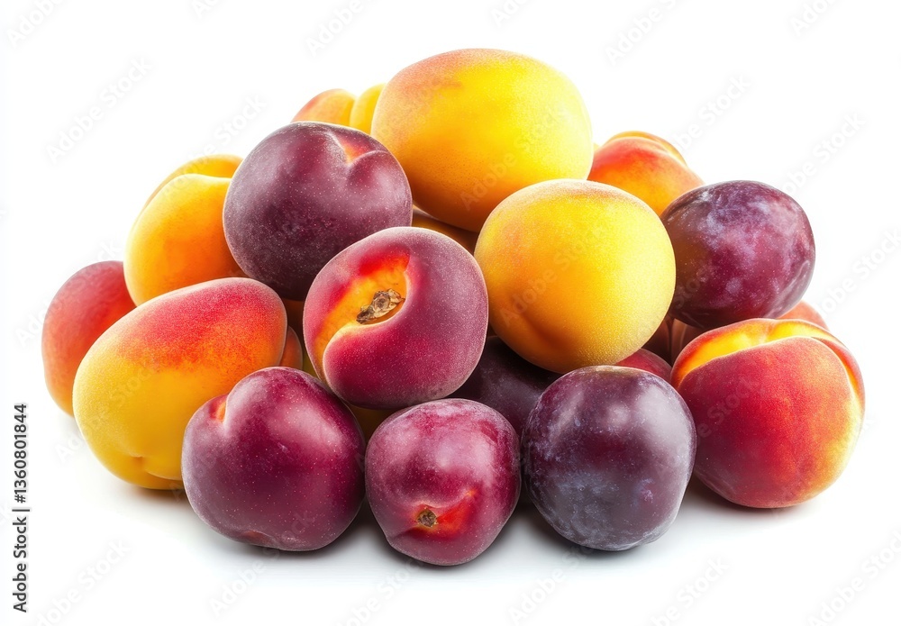 Fresh and Juicy Peaches and Plums Piled Together on White Background Ready for Delicious Summer Treats and Healthy Recipes Fresh and Juicy Peaches and Plums Piled Together on White Background Ready for Delicious Summer Treats and Healthy Recipes