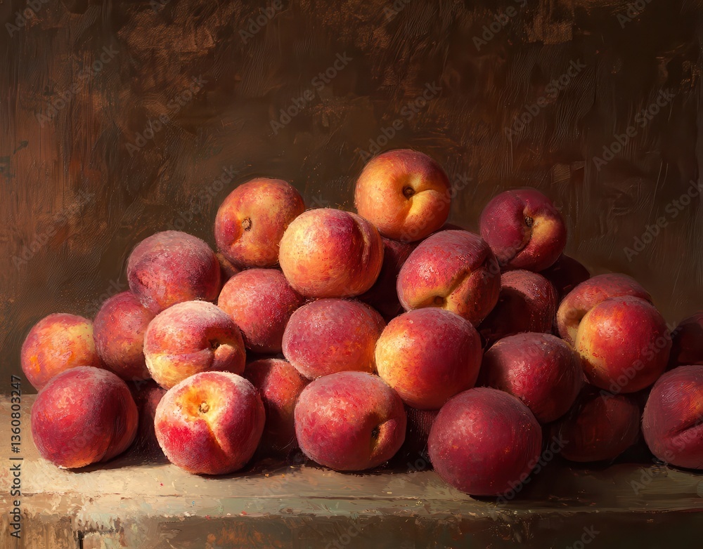 Fresh and Juicy Peaches Displayed on a Rustic Wooden Table with Subtle Brown Background Perfect for Food Photography and Culinary Projects Fresh and Juicy Peaches Displayed on a Rustic Wooden Table with Subtle Brown Background Perfect for Food Photography and Culinary Projects