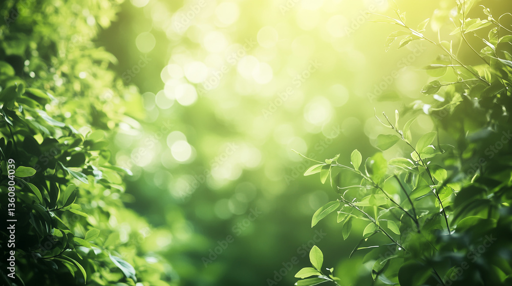 Fototapeta premium Defocused green forest plants and trees backdrop background