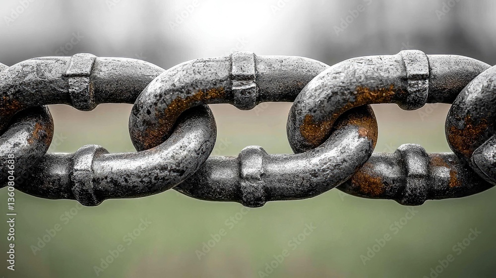 Close-up of a Rusty Metal Chain: Industrial Strength and Interlocking Links Close-up of a Rusty Metal Chain: Industrial Strength and Interlocking Links