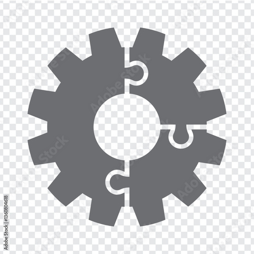 Simple icon gear puzzle in gray. Simple icon puzzle of the three elements on transparent background for your web site design, app, UI. EPS10.