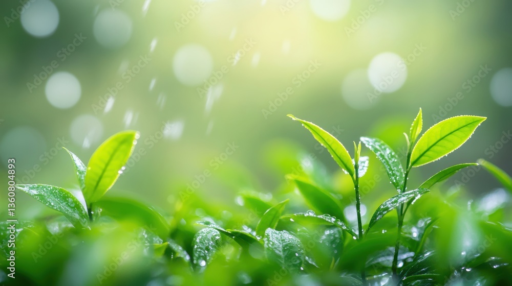 Naklejka premium Fresh green tea leaf closeup view.