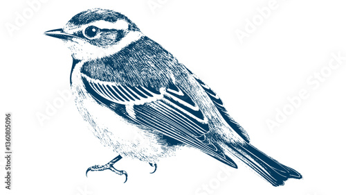 Restless flycatcher bird engraving vector illustration