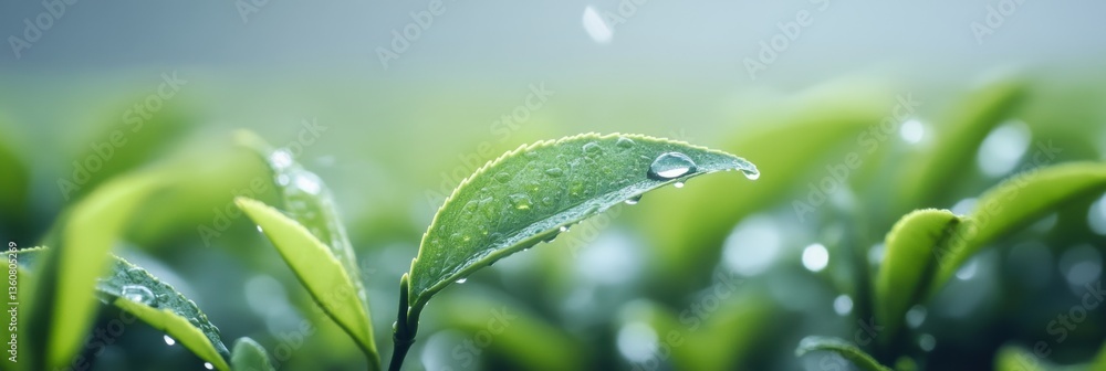 Tea plant with fresh lush leaves in plantation farm land in Spring. Tea plant with fresh lush leaves in plantation farm land in Spring.