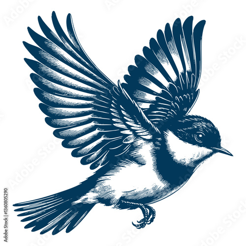 Restless flycatcher bird engraving vector illustration