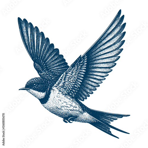 Restless flycatcher bird engraving vector illustration