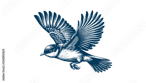 Restless flycatcher bird engraving vector illustration