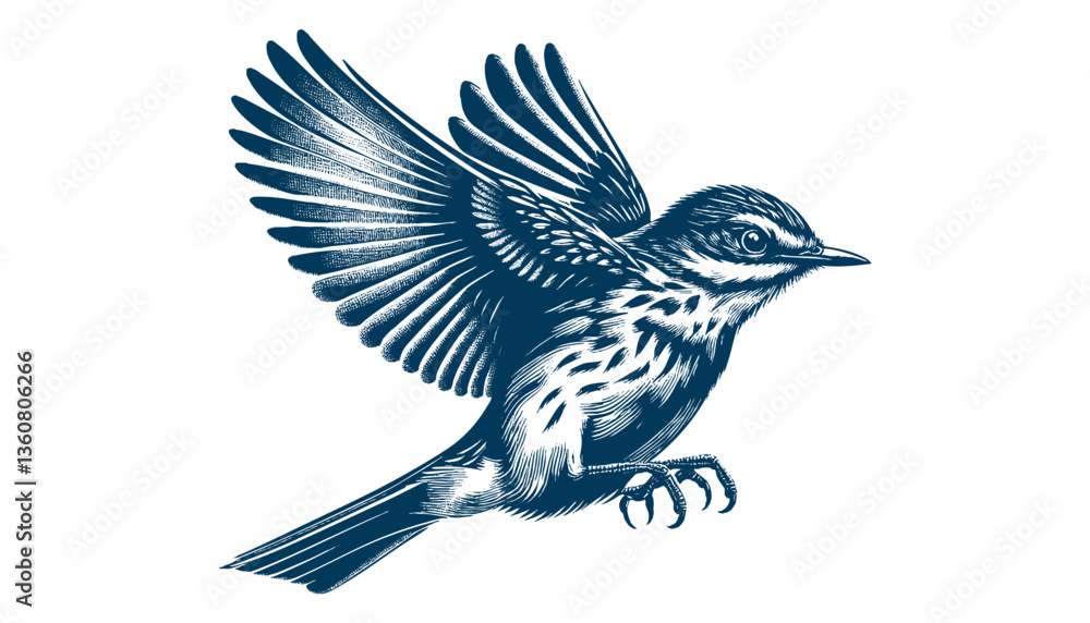 Obraz premium Restless flycatcher bird engraving vector illustration
