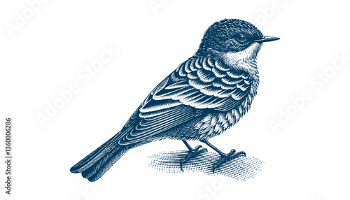 Restless flycatcher bird engraving vector illustration