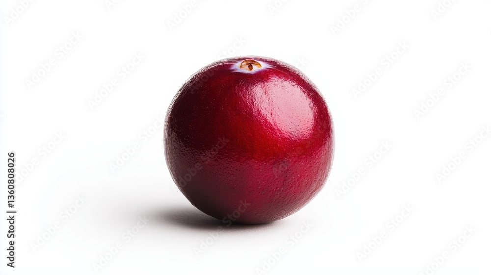 A single, shiny red fruit sits on a white background, showcasing its smooth surface and round shape. A single, shiny red fruit sits on a white background, showcasing its smooth surface and round shape.