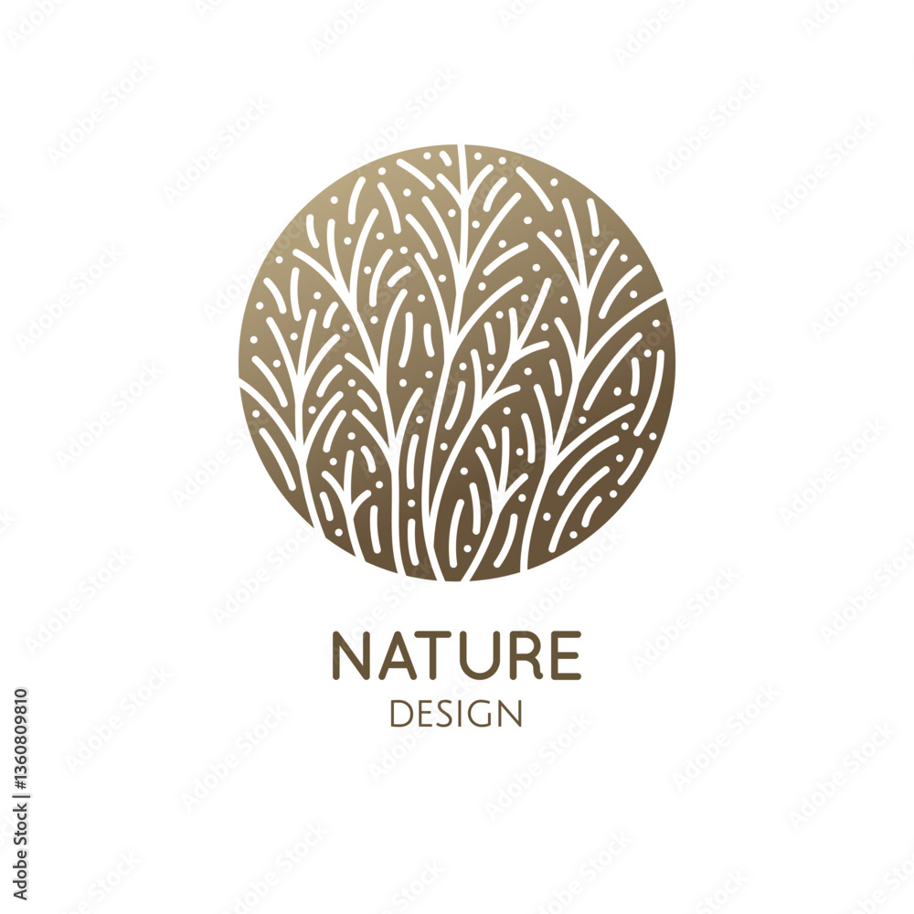 Obraz premium Herbaceous plant logo. Vector abstract badge for design of natural products, flower shop, cosmetics, ecology concepts, health, spa, yoga