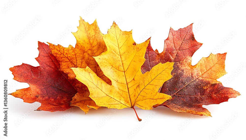 Obraz premium Grouped autumn leaves displaying diverse colors against a white background