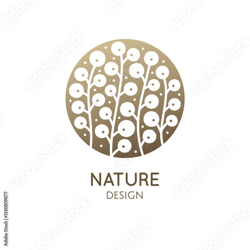 Herbaceous plant logo. Vector abstract badge for design of natural products, flower shop, cosmetics, ecology concepts, health, spa, yoga