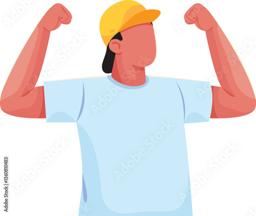 Hal body cheerful man flexing his muscles, fit condition, success