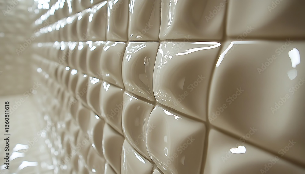 Fototapeta premium Perspective shot of shiny white square tiled wall pattern