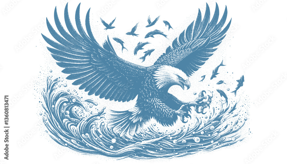 Obraz premium eagle engraving vector illustration