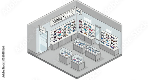 Isometric Sunglasses Store Illustration with Eyewear Display for Retail Concept