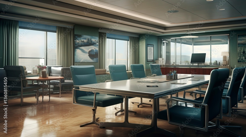 A photo of a hospital conference room setup. A photo of a hospital conference room setup.