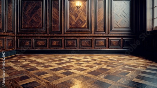 Wallpaper Mural Dark Wood Interior: Elegant Parquet Floor and Classic Paneling Design Torontodigital.ca