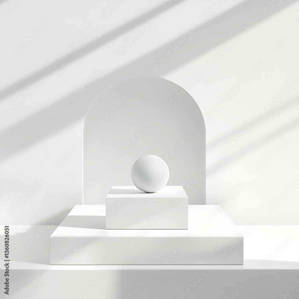 Fototapeta premium Minimalist white display podium with sphere