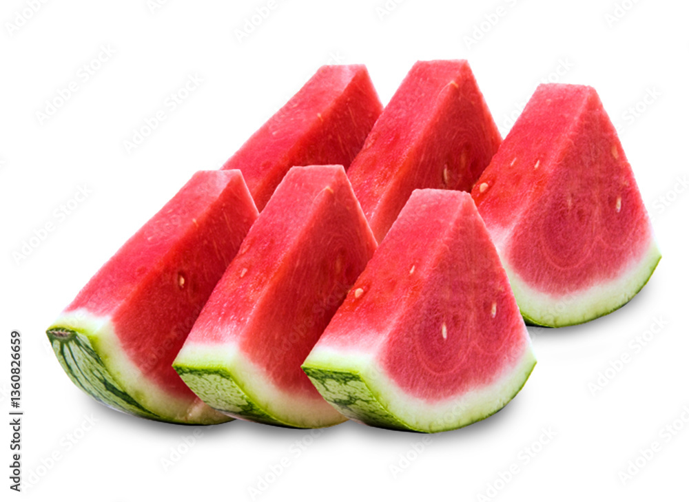 Fresh Watermelon Slices Arranged Neatly on White Background Fresh Watermelon Slices Arranged Neatly on White Background
