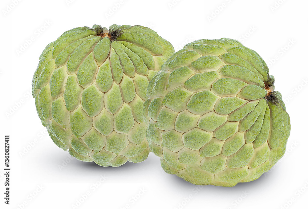 Obraz premium Two Fresh Cherimoya Fruits with Scaly Green Skin