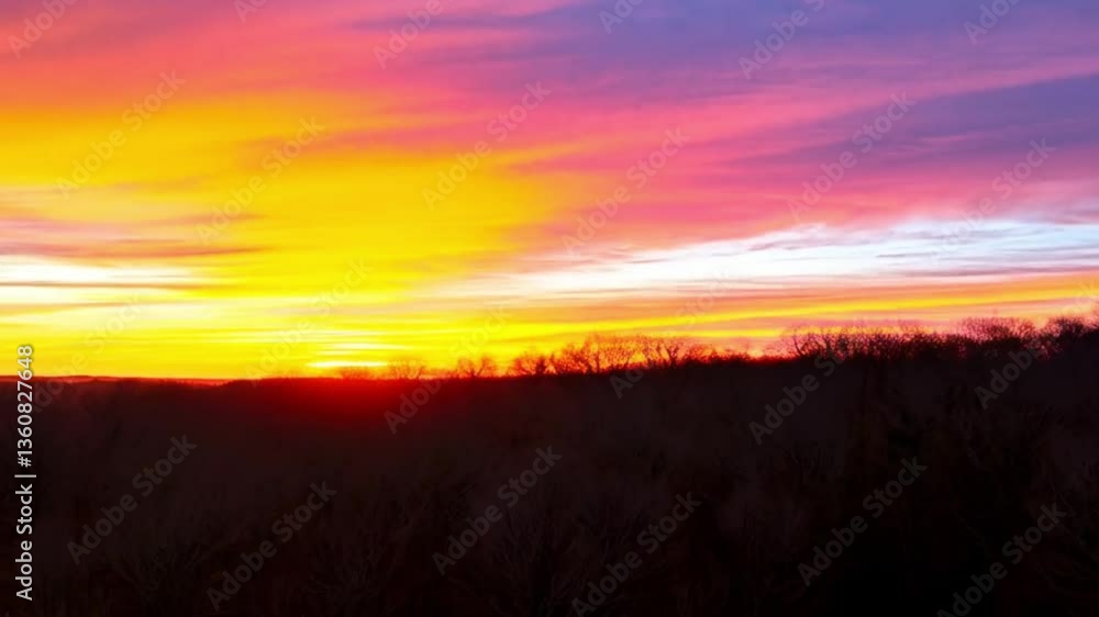 Stunning Sunset Sky with Vibrant Colors and Silhouetted Trees Stunning Sunset Sky with Vibrant Colors and Silhouetted Trees