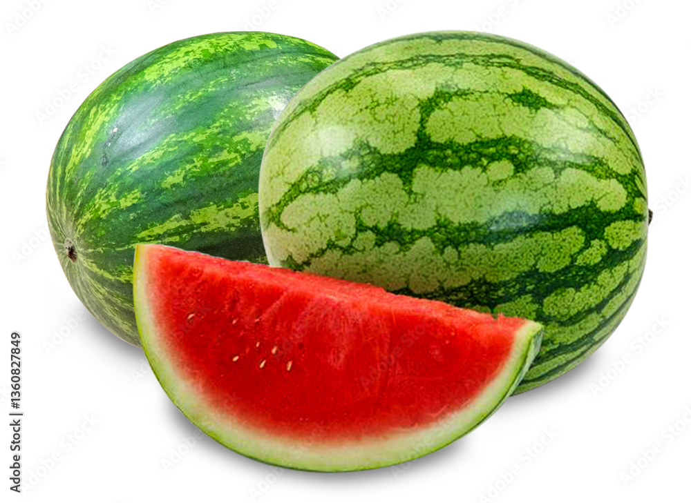 Whole Watermelons with Fresh Slice and Red Flesh Whole Watermelons with Fresh Slice and Red Flesh