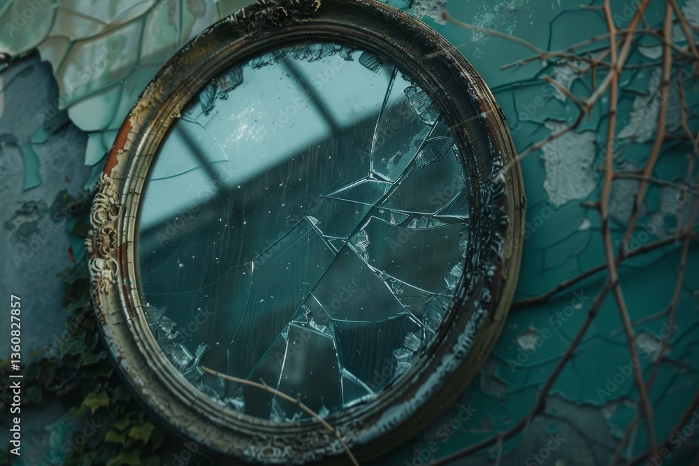 Obraz premium Broken Mirror with Cracked Glass