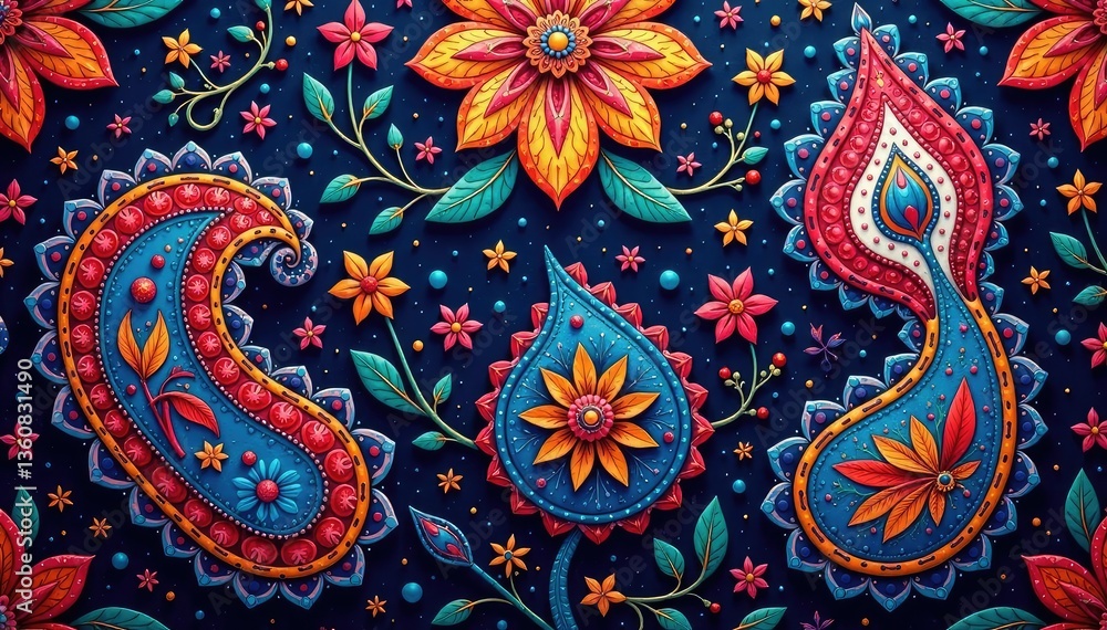 Intricate paisley pattern in rich jewel tones , vector, wallpaper, vibrant Intricate paisley pattern in rich jewel tones , vector, wallpaper, vibrant
