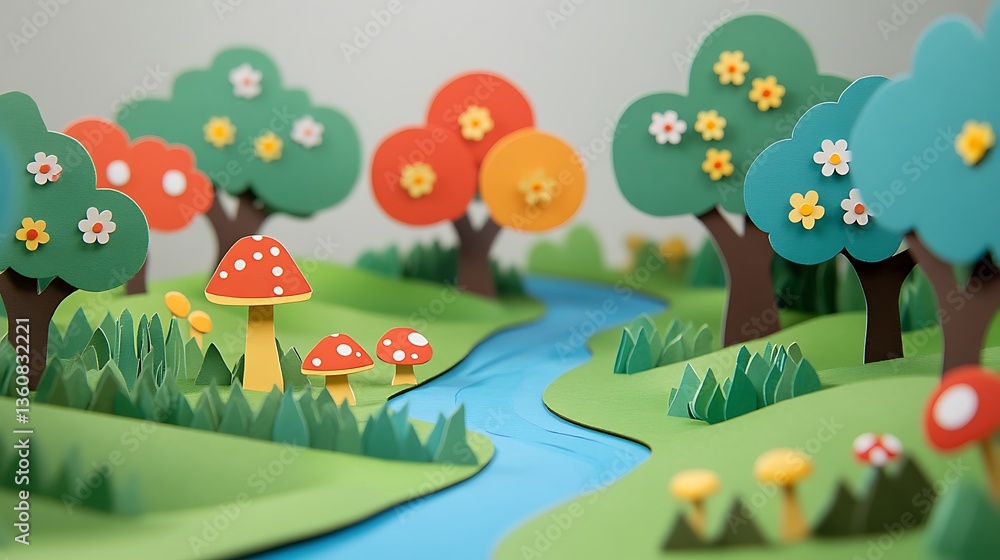 Obraz premium Papercraft forest stream scene.