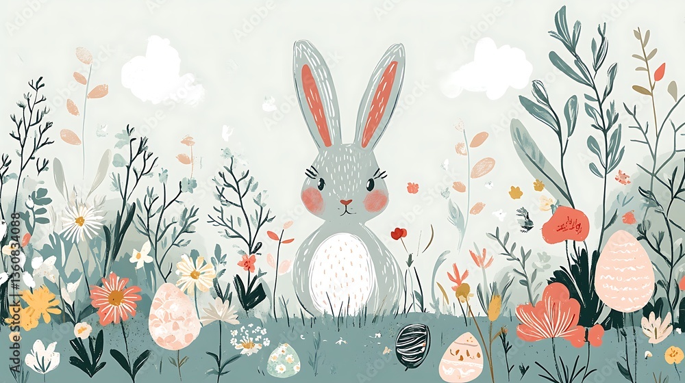 Obraz premium Easter Bunny Meadow Spring Flowers.
