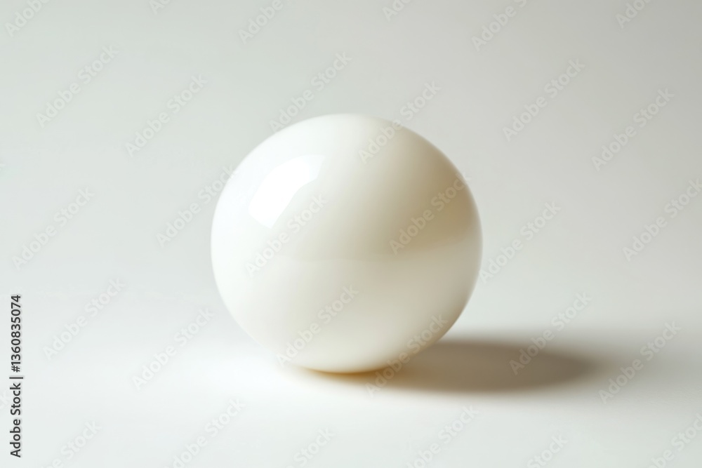 A single, smooth, white sphere rests on a bright white background, casting a subtle shadow. A single, smooth, white sphere rests on a bright white background, casting a subtle shadow.