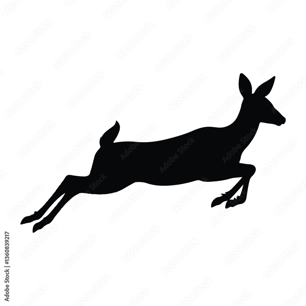 Fototapeta premium Leaping Deer Silhouette, Graceful Wildlife Animal Illustration