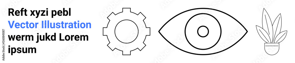 Eye, gear, and potted plant symbols highlighting vision, technology, and sustainability. Ideal for innovation, creativity, nature, productivity balance strategy flat landing page banner Eye, gear, and potted plant symbols highlighting vision, technology, and sustainability. Ideal for innovation, creativity, nature, productivity balance strategy flat landing page banner