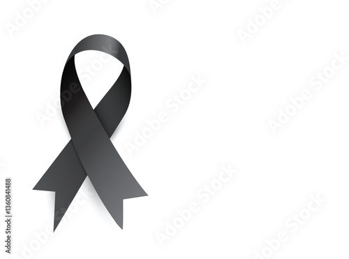 Black silky - satin ribbon. Illness awareness event symbol. Banner design. Vector illustration.