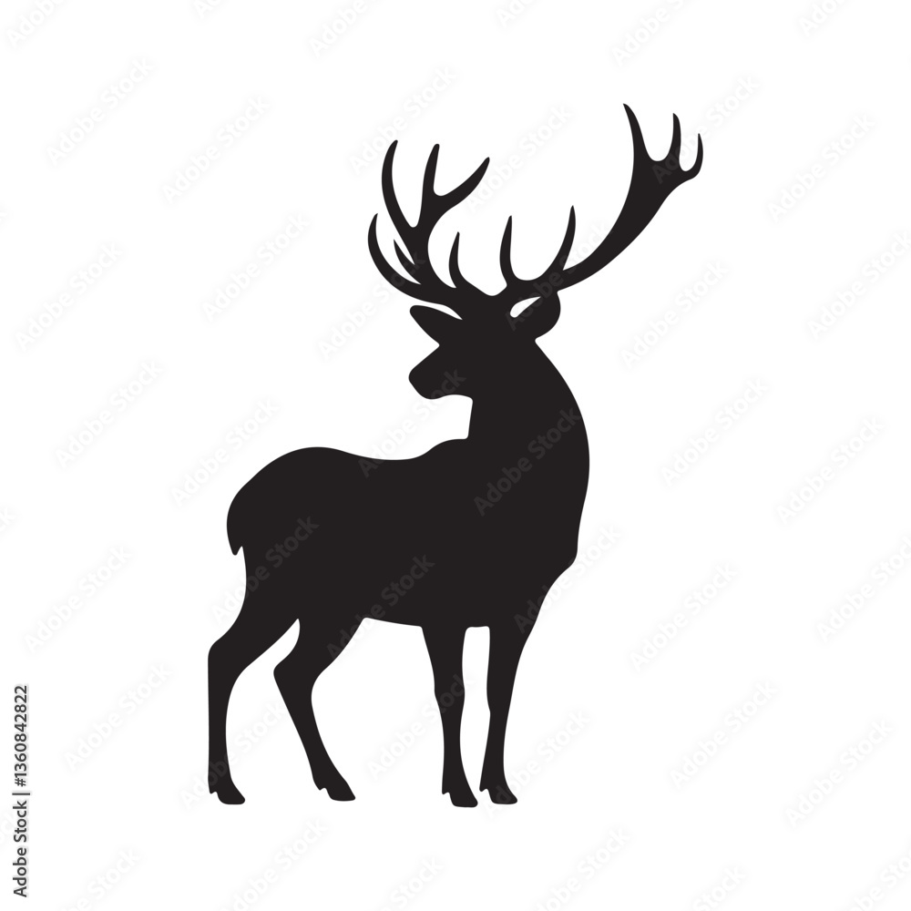 Obraz premium Powerful Stag with Antlers, Digital Deer Silhouette for Wildlife, Nature, and Forest Art