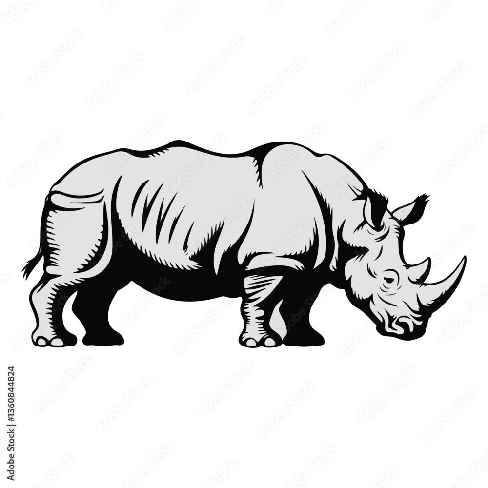 Fototapeta premium Rhino Silhouette in Profile, Powerful Wild Animal Design, Digital Wildlife Art