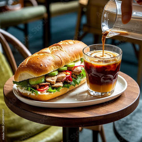 Vietnamese Bánh Mì Sandwich with Iced Coffee