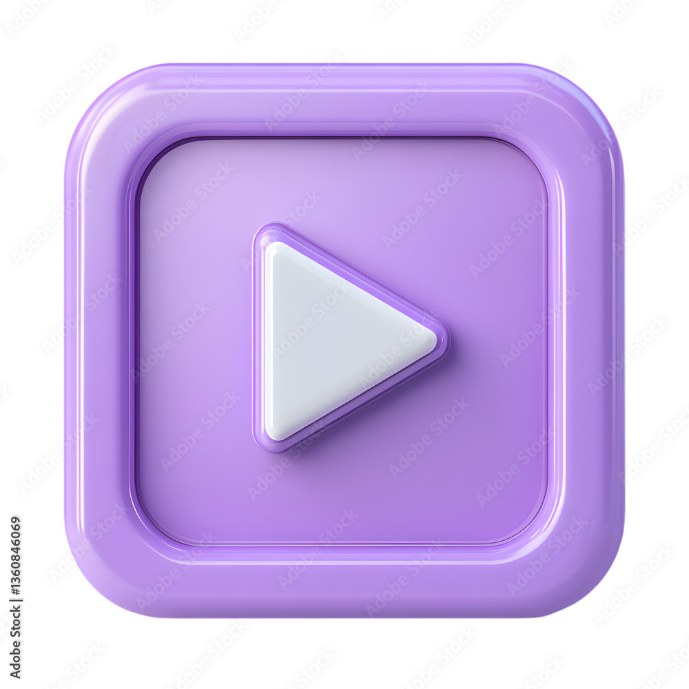 Purple Play Button Square Icon 3D Render, Purple Play Button Square Icon 3D Render,