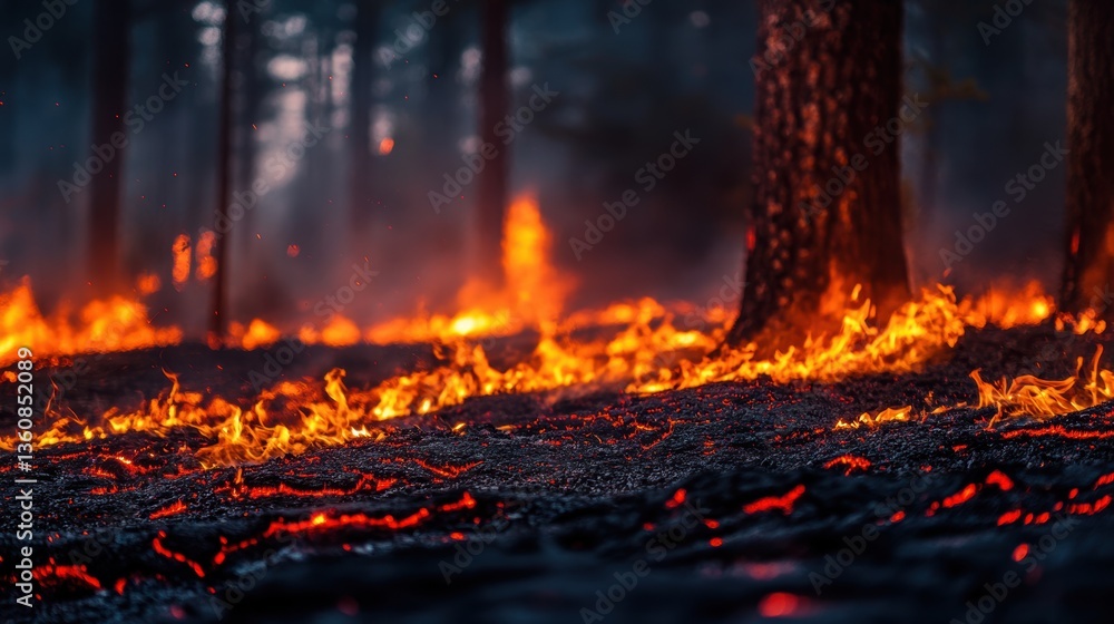 Burning forest. Devastating wild fire. Burning forest. Devastating wild fire.
