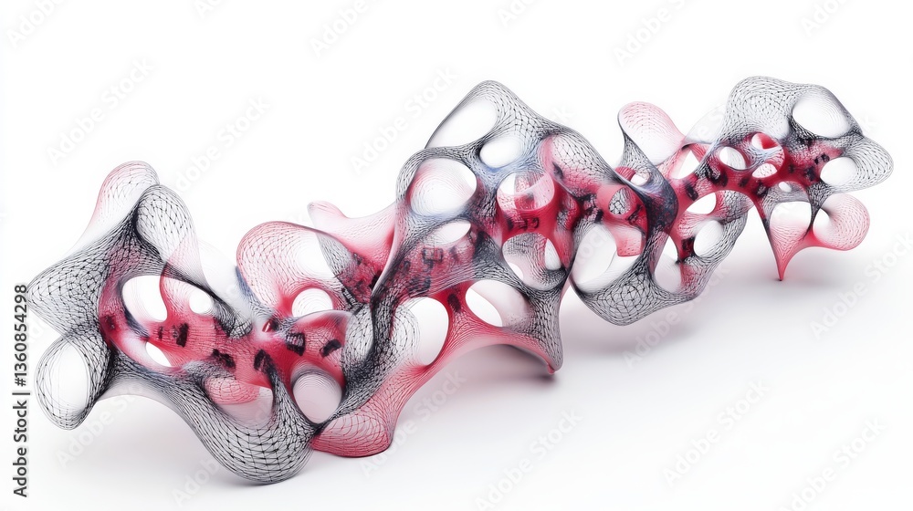 Fototapeta premium Abstract flowing sculpture with a red core and open structure