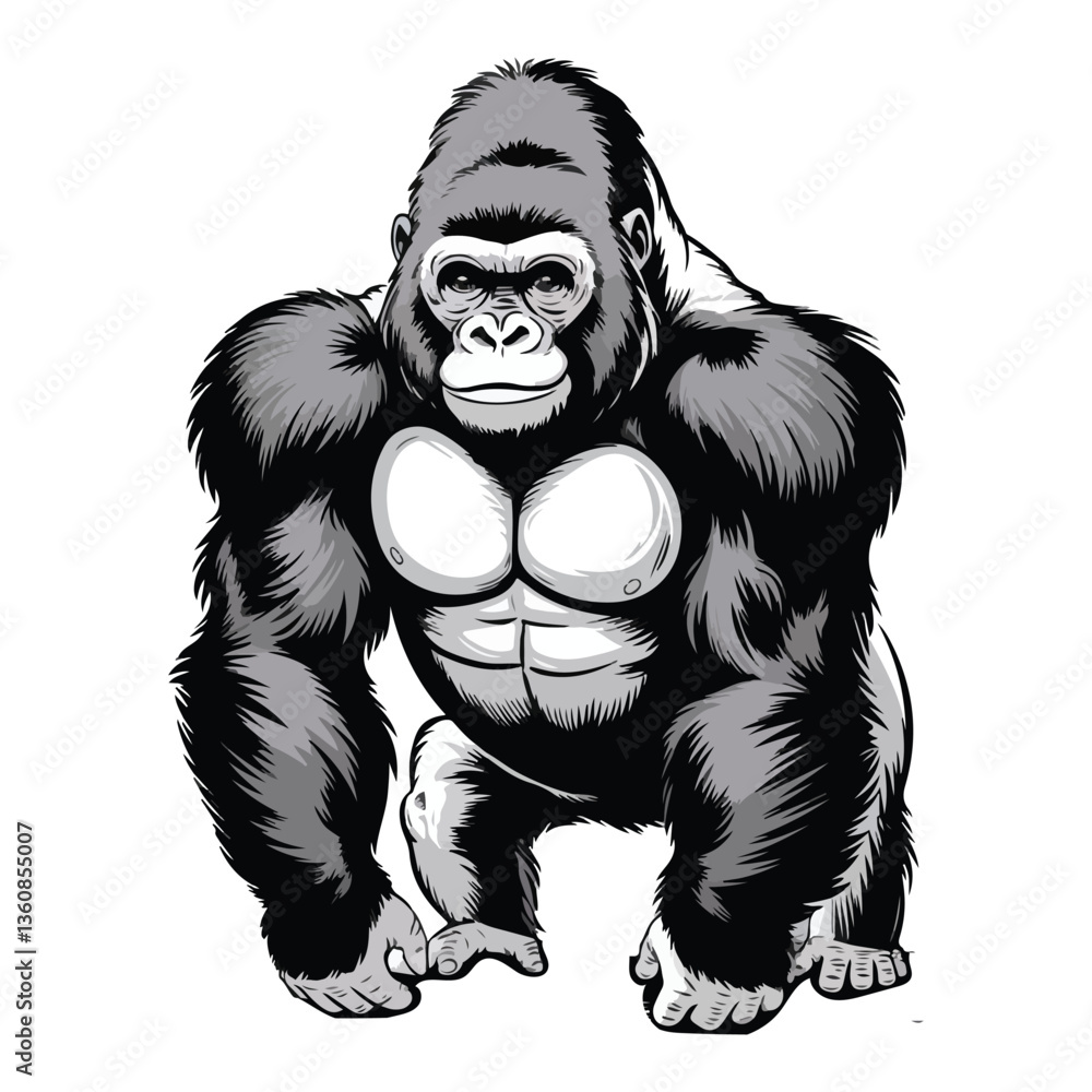 Obraz premium Strong Muscular Gorilla, Powerful Wild Animal Illustration for Nature, Wildlife, and Animal Art