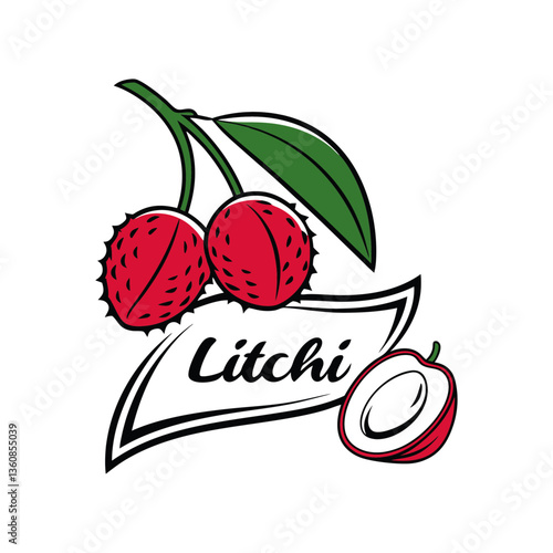 Lychee Cluster Illustration – Red and Green Tropical Fruit