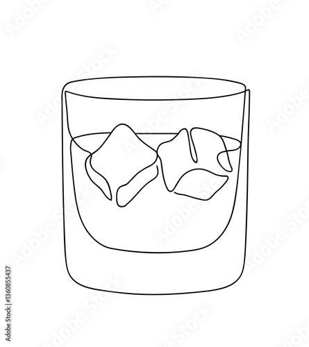 Whiskies and ice. Scotch on the rocks in a glass. Whiskey and soda. Continuous one line drawing vector illustration