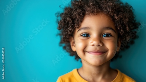 Portrait of a Happy Child with Curly Hair