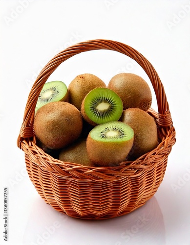 the kiwi brings a tropical twist to any day. Packed with vitamins and a unique tangy flavor, it's the perfect healthy indulgence. Kiwi juice, kiwi in white background, kiwi slice, kiwi in the basket